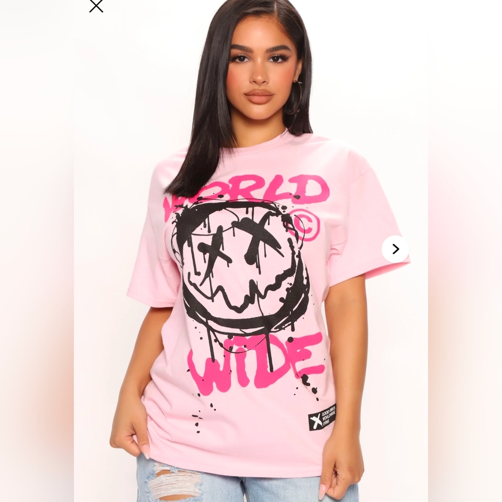 Fashion Nova Light Pink T-Shirt Women's SMALL WorldWide Good Vibes @199X